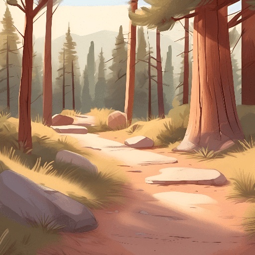 a cartoon picture of a path in the woods