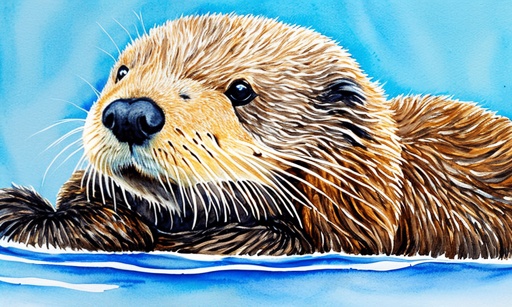 painting of a sea otter floating on top of a body of water