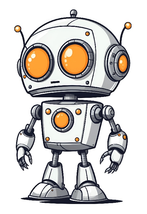 cartoon robot with orange eyes and a white body