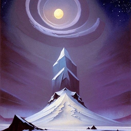 painting of a mountain with a spiral in the sky