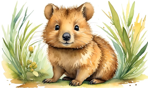 a watercolor painting of a small animal sitting in the grass