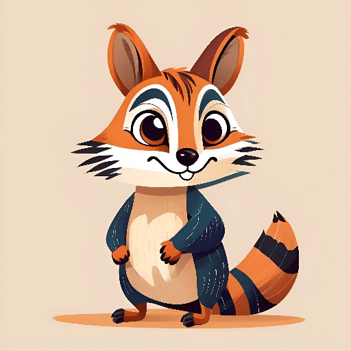 cartoon illustration of a raccoon with a heart on its chest