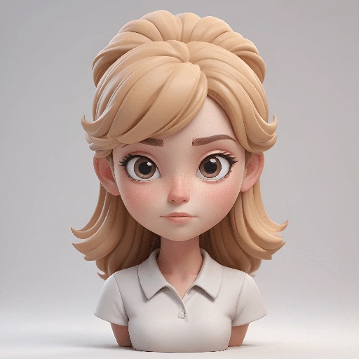 a cartoon girl with blonde hair and a white shirt