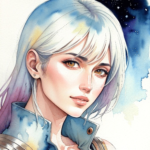 anime - style portrait of a woman with a blue and white hair