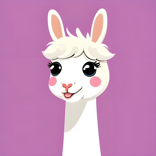 a cartoon llama with a pink nose and a white head