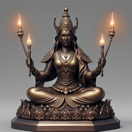 a statue of a woman sitting on a lotus with two candles