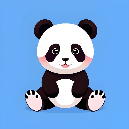 panda bear sitting on the ground with a blue background