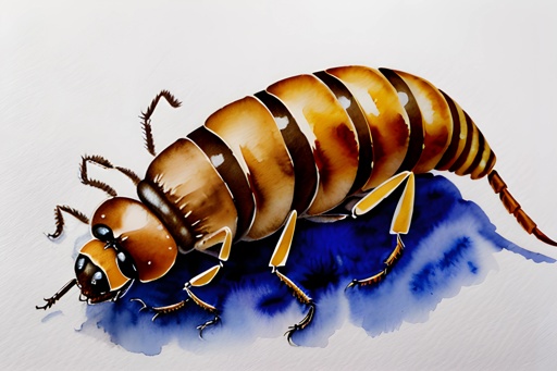 painting of a bug with a striped body and brown wings