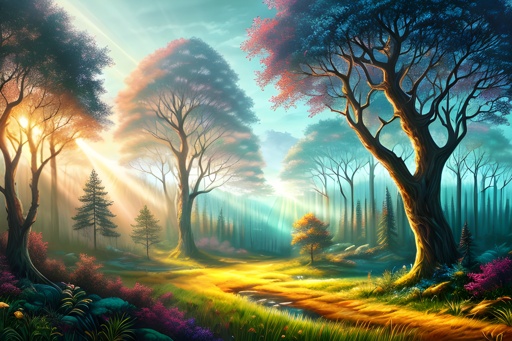 painting of a forest scene with a path through the woods