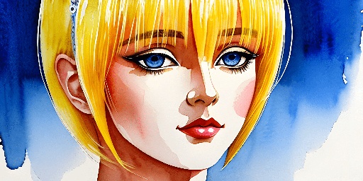 a drawing of a woman with blonde hair and blue eyes