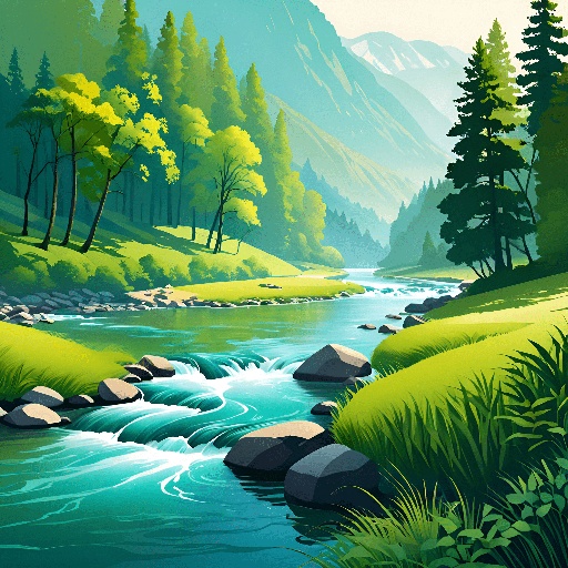 a river running through a lush green forest filled with trees
