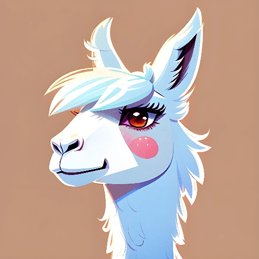 a cartoon llama with a pink nose and a white mane
