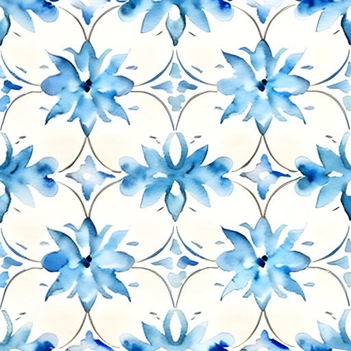 a blue and white pattern with a flower on it