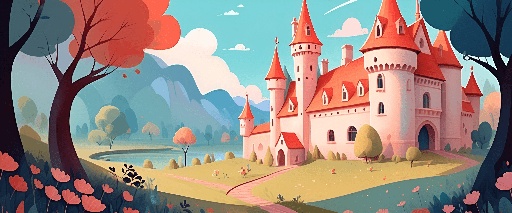 a cartoon castle with a pathway going through it