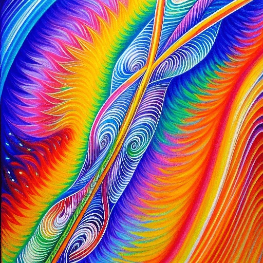 a painting of a colorful swirly design with a black frame