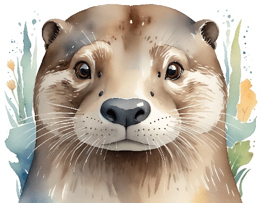 a watercolor painting of a otter with a flower