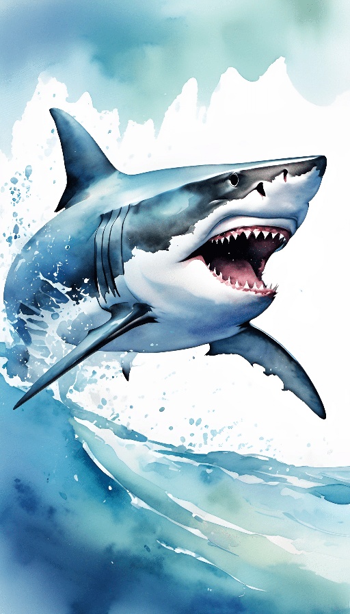 painting of a shark with open mouth and open mouth in the water