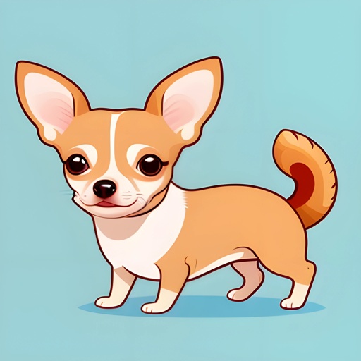 cartoon chihuahua dog standing on blue background with a red spot