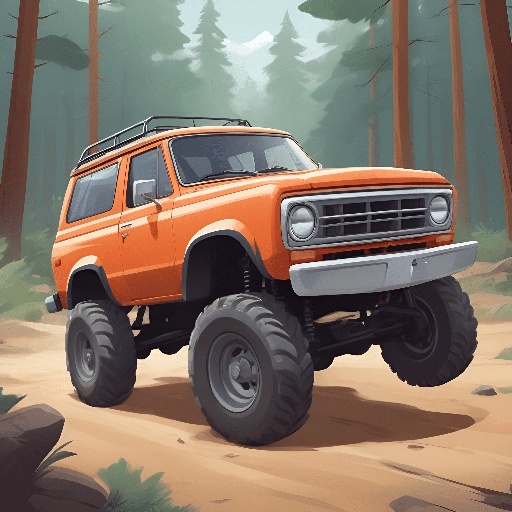 a cartoon of a truck driving on a dirt road