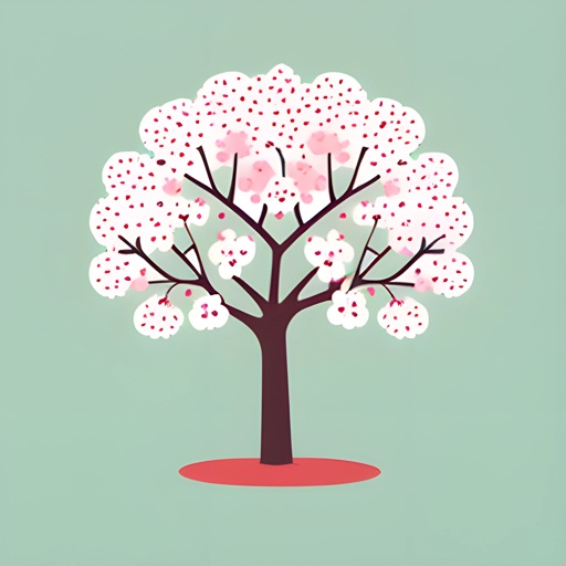 a tree with white flowers on it on a green background