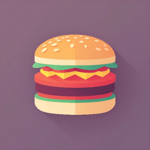 a close up of a hamburger with a long shadow on a purple background