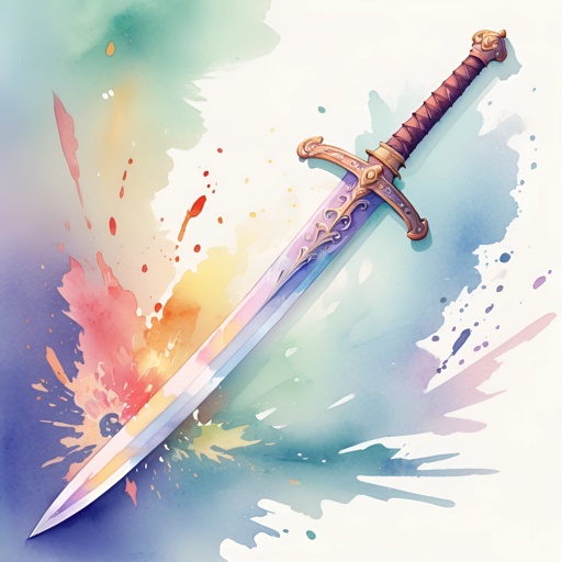 a painting of a sword with a colorful background