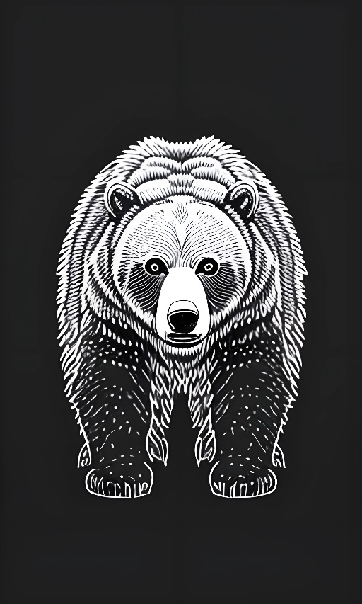 black and white drawing of a bear on a black background
