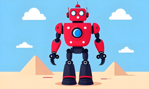 a robot standing in the desert with a sky background