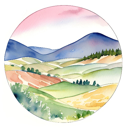 a picture of a painting of a landscape in a circle