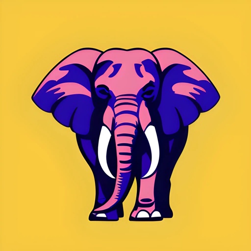illustration of a pink elephant with a tusk on a yellow background