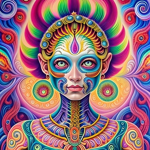 a painting of a woman with colorful hair and a colorful face