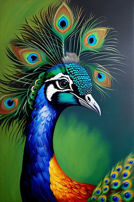 painting of a peacock with a colorful head and feathers