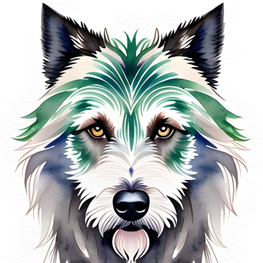 painting of a dog with a green and white face