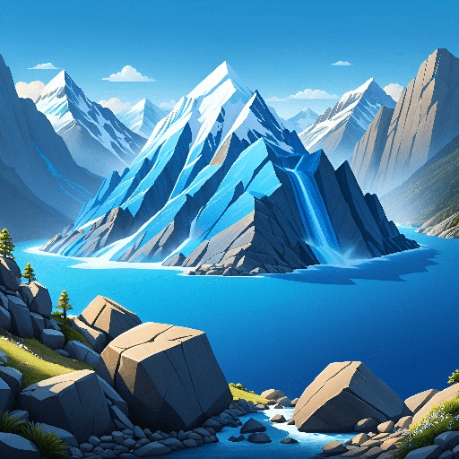 a mountain scene with a river and a mountain range