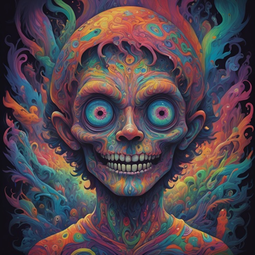 a close up of a painting of a skull with a colorful face