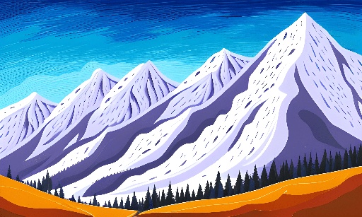 a painting of a mountain range with a snow covered peak