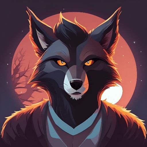 a wolf with glowing eyes and a collar on