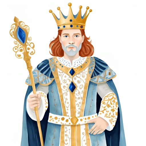 a cartoon of a man dressed in a crown and holding a staff