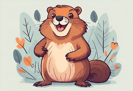 cartoon beaver standing on hind legs with his paws spread out