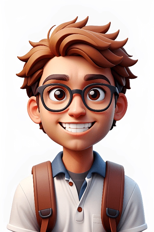 cartoon boy with glasses and backpack posing for a picture