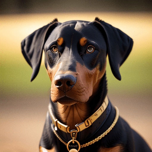 a black and brown dog with a gold collar