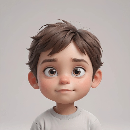 a cartoon boy with big eyes and a white shirt