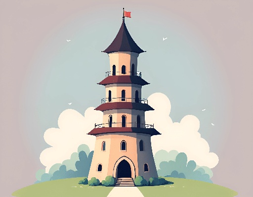 a cartoon style picture of a tower with a flag on top