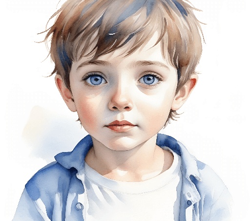 a painting of a young boy with blue eyes