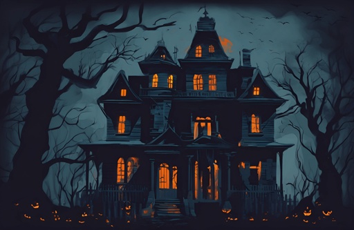 house with a full moon and bats in the sky