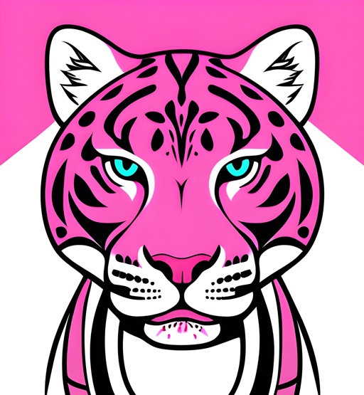 a pink tiger with blue eyes on a pink background