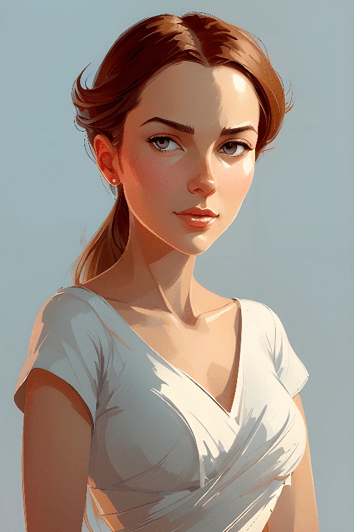 a woman with a white shirt and a blue background