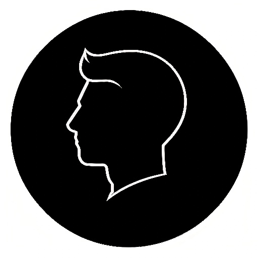 a close up of a person's head in a black circle
