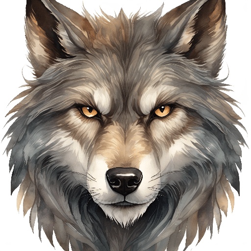 a close up of a wolf's face with a white background