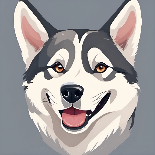 husky dog with a big smile on a gray background